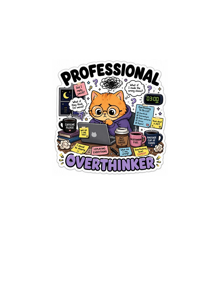 Professional Overthinker Funny Cat Sticker by Dropza