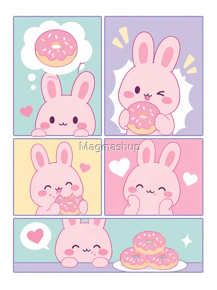Kawaii Bunny Eating Donuts Pop Panels by Magmashup