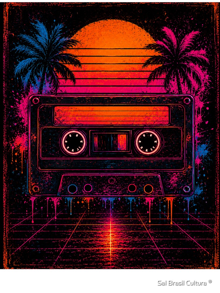 Retro Horizon Neon Sunset Grid by Sal Brasil Cultura ®