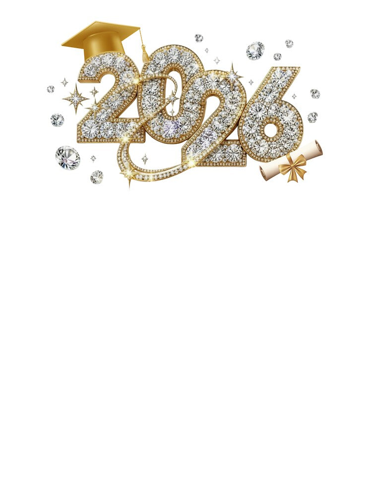 Graduate 2026 (Offset) with Diamond Embellishment, Stars & Gold Graduation Hat by JeweledDesigns