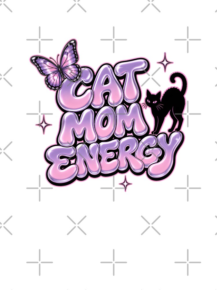 Cat Mom Energy Y2K Chrome Bubble Letter Cat Lover Graphic Tee by Print Finds