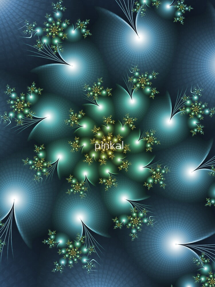 Glowing Teal Fractal Flower | Abstract Cosmic Digital Art by pinkal