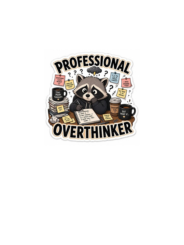 Professional Overthinker Funny Raccoon Sticker by Dropza