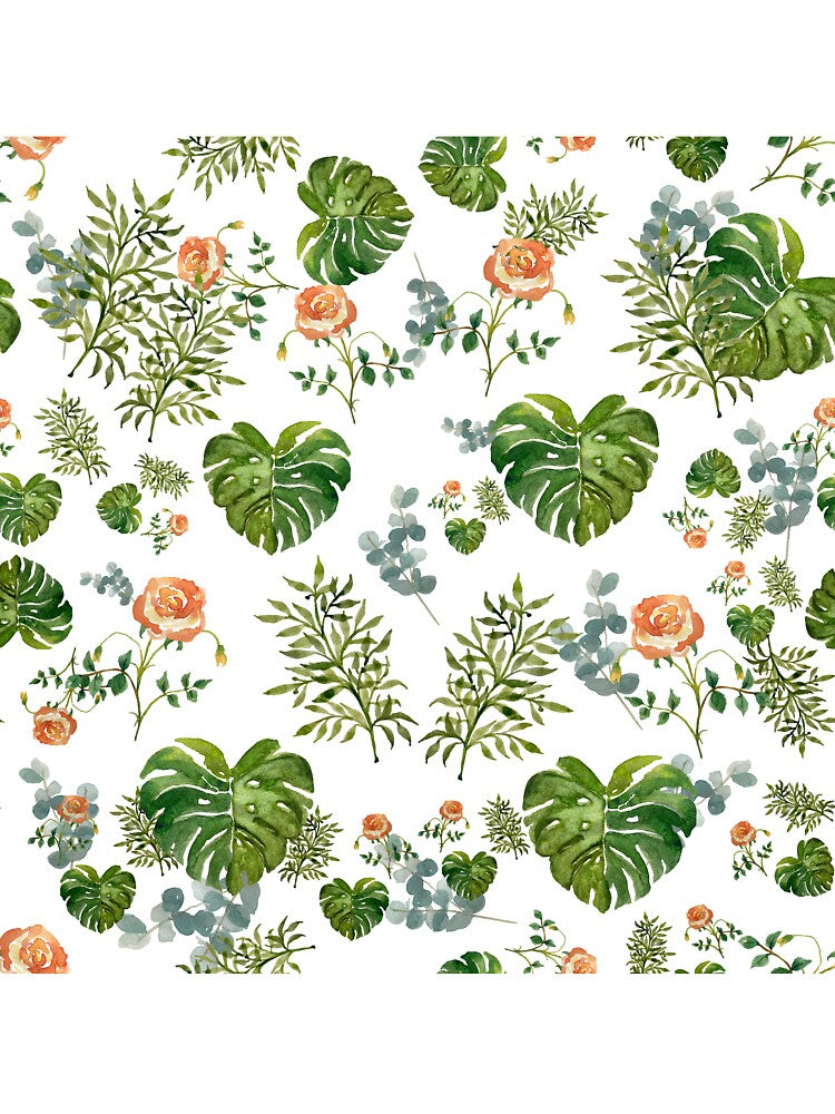 Rose flower palm leaf branch pattern watercolor by Yana Mustafina | Boho Soulful Designs