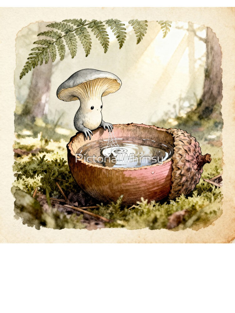 Mushroom Folk Reflection - Cottagecore Forest Art by PictorialWhimsy