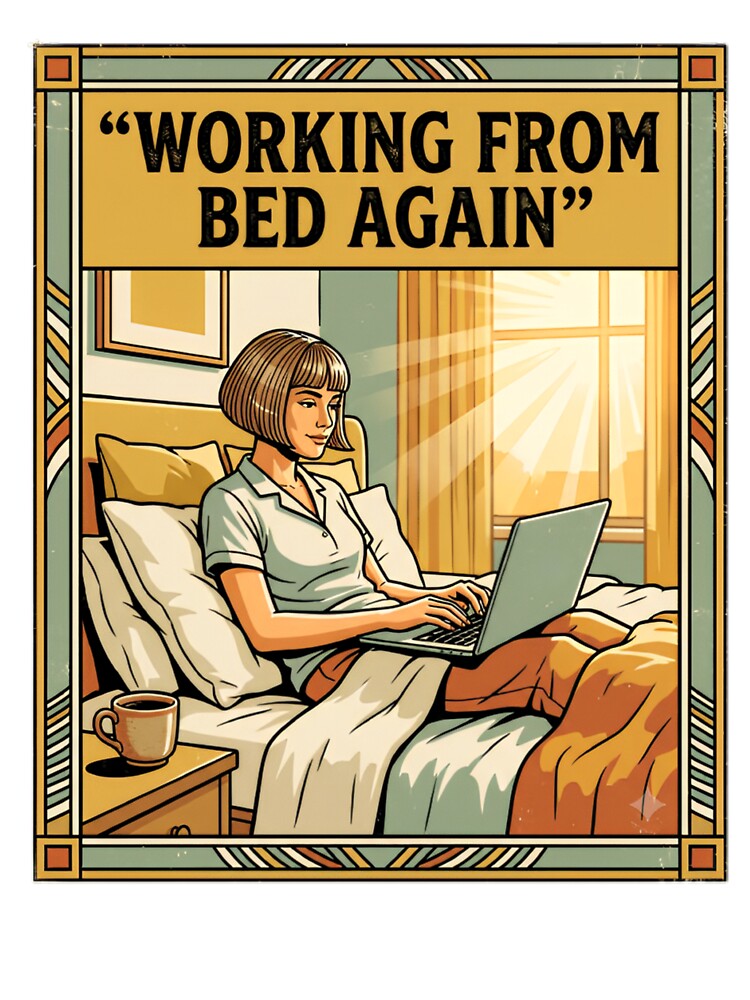 Retro Bed Office Travel Poster for Remote Workers by urbinet