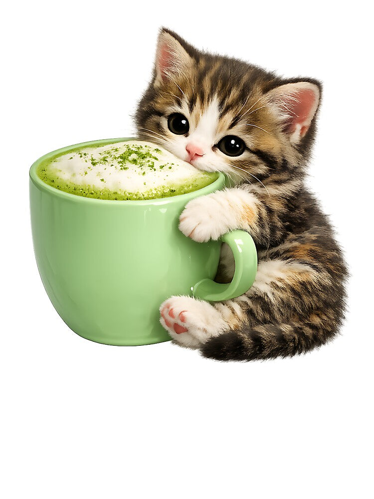 Cute Matcha Green Tea Cat Latte by wallpapersarts