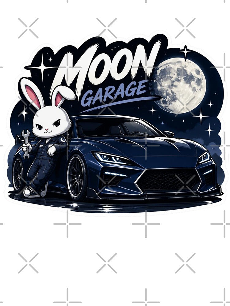 Moon Garage Cute Racing Bunny | Original Kawaii Car Sticker PNG | Retro Sports Car Streetwear Design by Stylestickers55