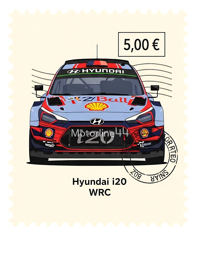 Hyundai i20 WRC Rally Car Vintage Postage Stamp Art by Motorline44