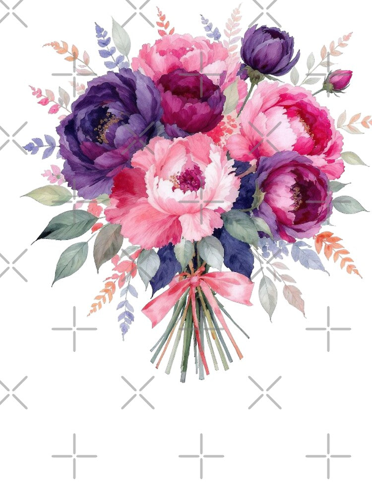 Bright Pink and Purple Peonies Watercolor Bouquet by shudge_art
