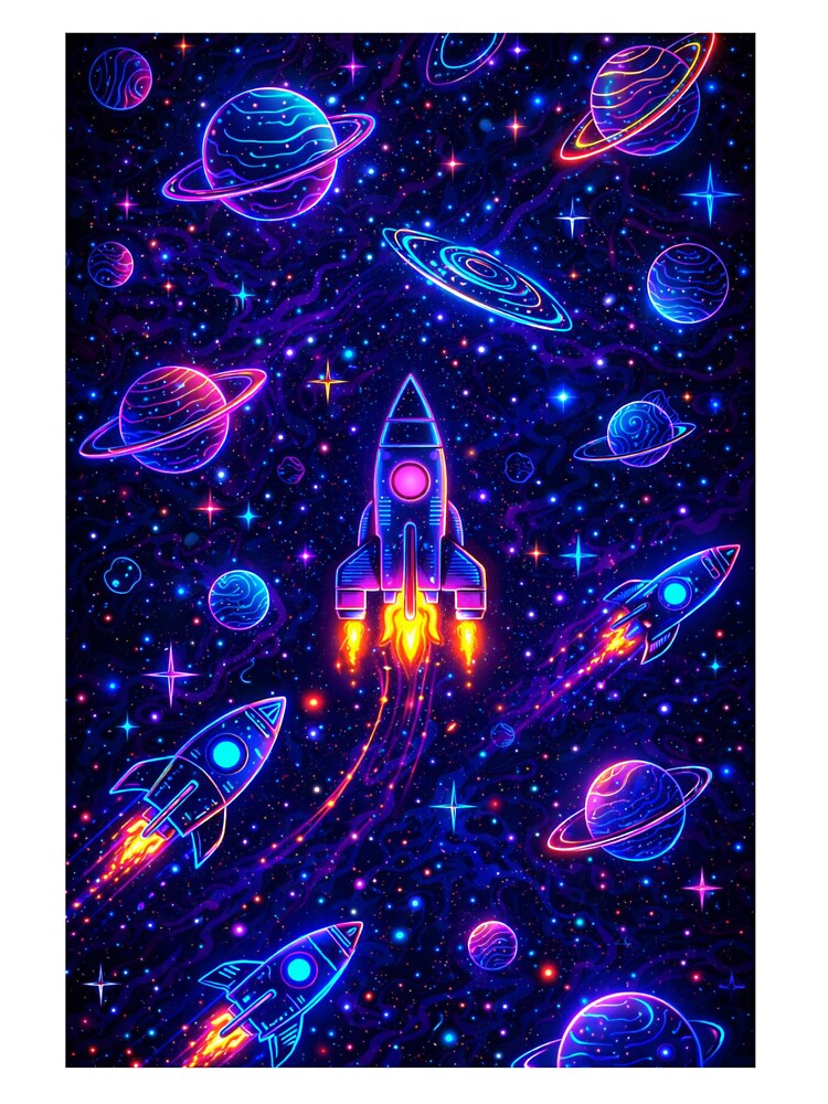 Neon Space Rocket Galaxy Wallpaper | Futuristic Cosmic Aesthetic Art by Expl0rer