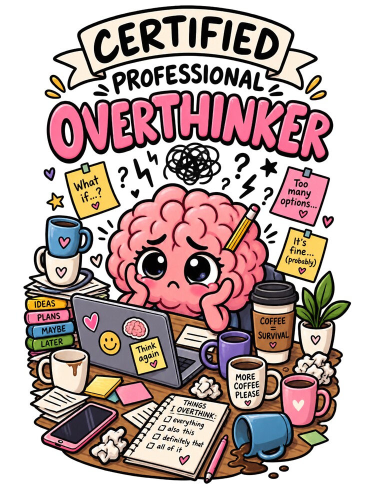 Certified Professional Overthinker – Funny Brain Cartoon by Kiinaaa