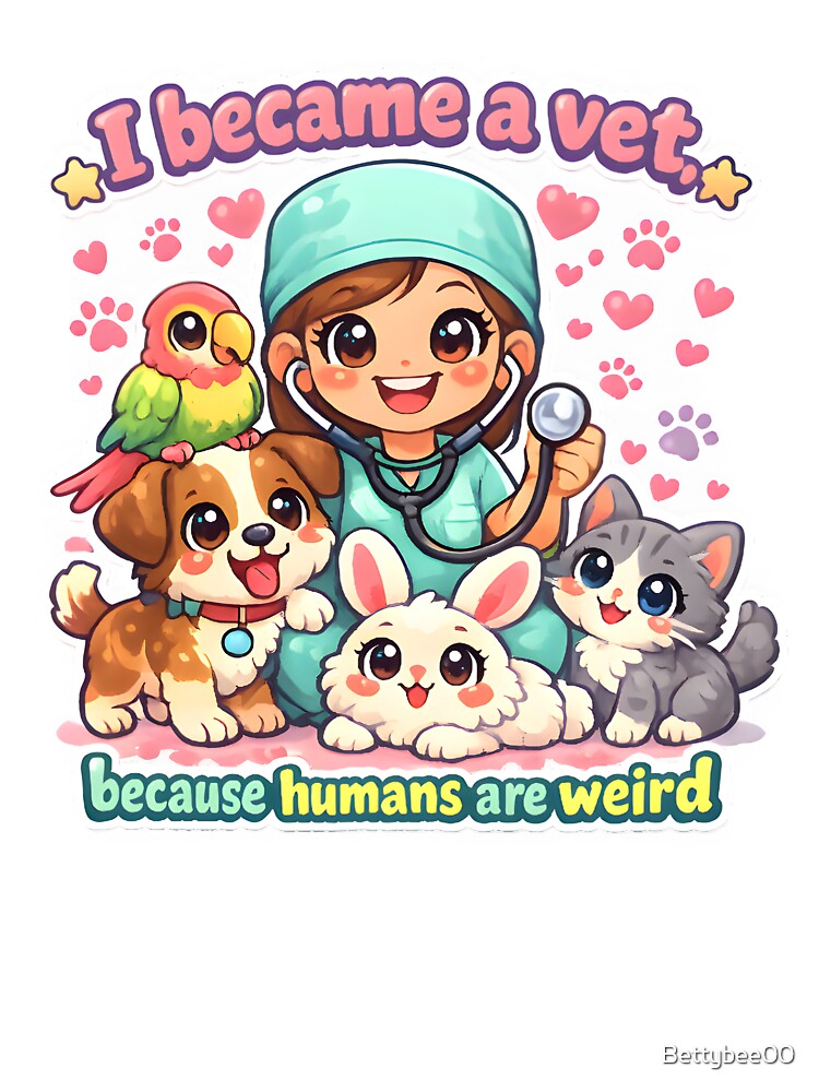 I Became a Vet Because Humans Are Weird – Cute Veterinary Cartoon Design by Bettybee00