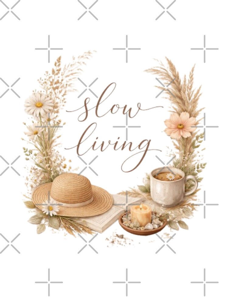 Slow Living Aesthetic Design – Cozy Minimal Lifestyle Quote Illustration by Sanika arts