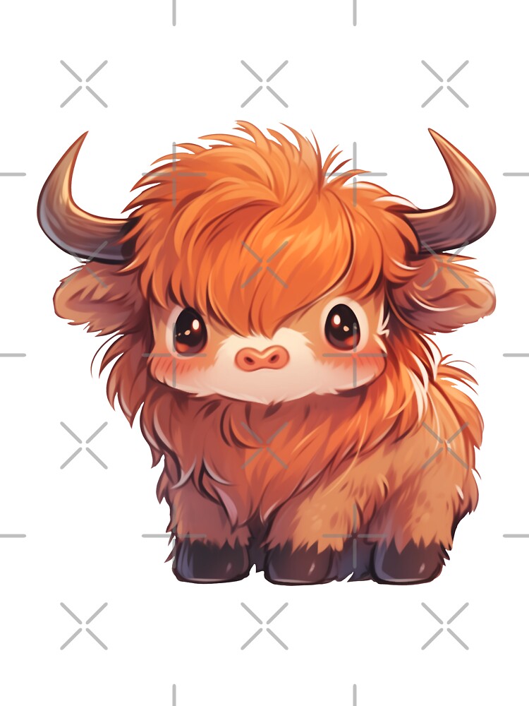 Cute Kawaii Scottish Hairy Baby Highland Cow by CozyKawaiiArt
