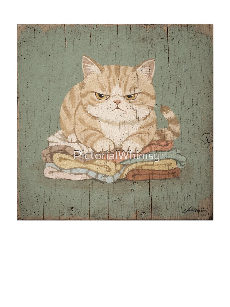 Grumpy Cream Tabby Loaf Guarding the Warm Laundry Folk Art by PictorialWhimsy
