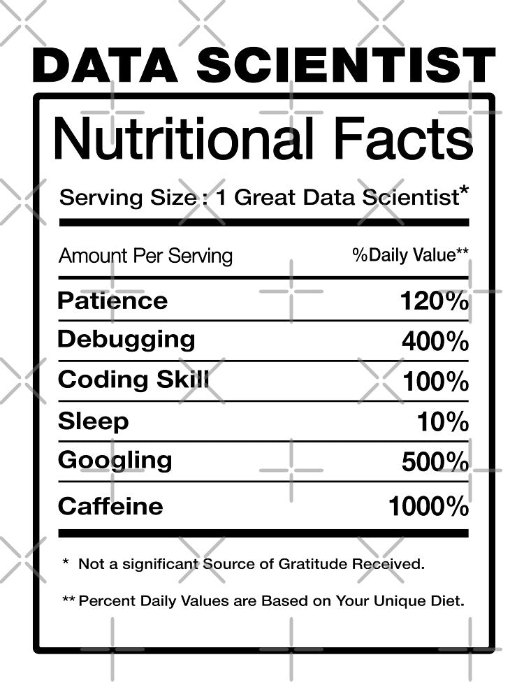 Data Scientist Nutrition Facts - Funny Science Scientists Nutritional Fact Hilarious Joke Saying Gift Ironic Sarcastic Ds Quote by TalentGenius