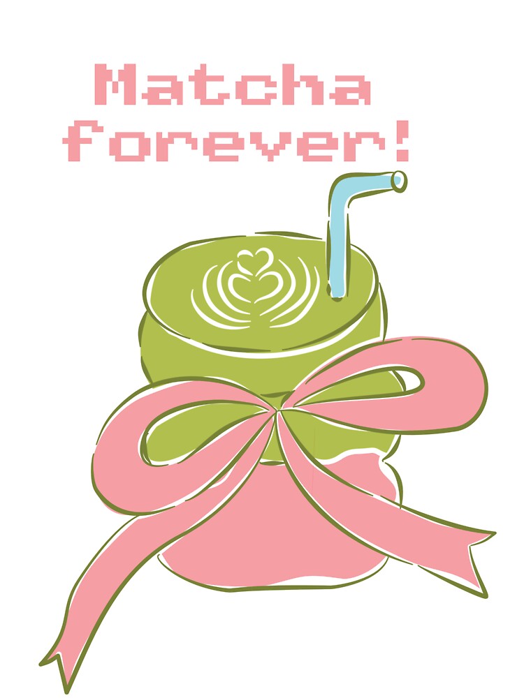 Matcha Forever Cute Coquette Pixel Art Green Tea Latte by Pe.peach