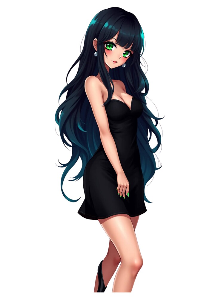 Elegant anime girl stands gracefully wearing a sleek black dress by BiranoVule