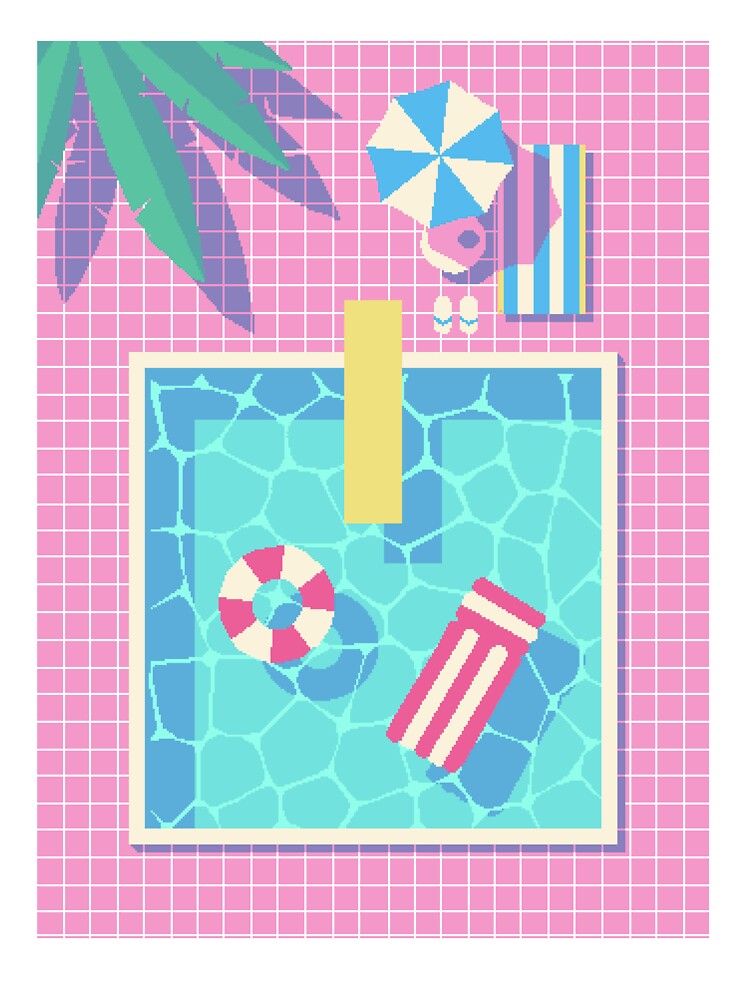 Pastel Pink Swimming Pool Pixel Art by LilSeashell
