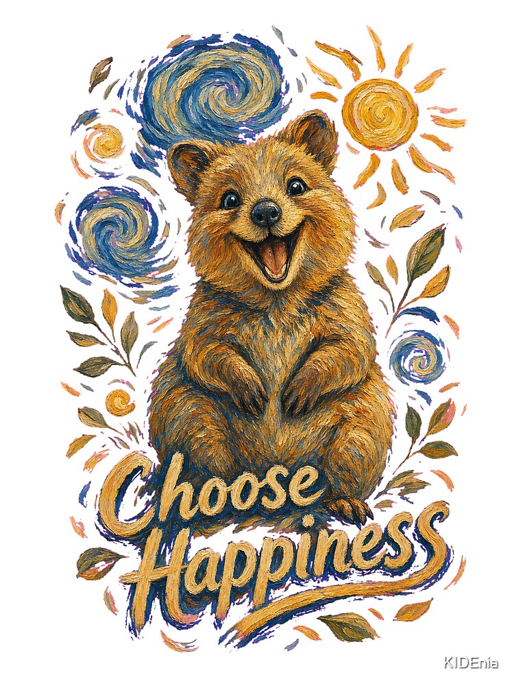 Smiling Quokka Van Gogh Style T-Shirt - Happiest Animal Meme Tee by KIDEnia
