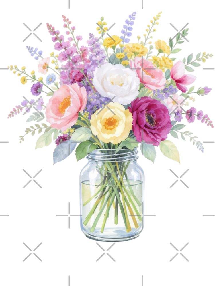 Wildflowers Watercolor Bouquet in a Jar by shudge_art