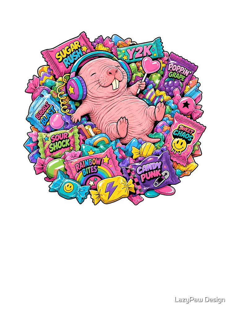 Overstimulated But Unbothered Funny Naked Mole Rat Candy Punk by LazyPaw Design