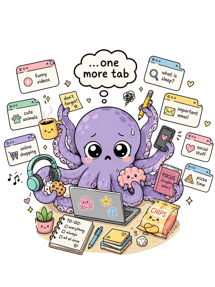 ADHD Octopus Too Many Tabs Funny Neurodivergent by DigitalDream Gallery