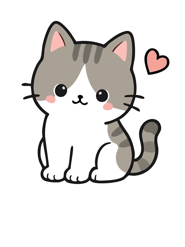 Cute Kawaii Kitten With Pink Heart by VectorForge Studio