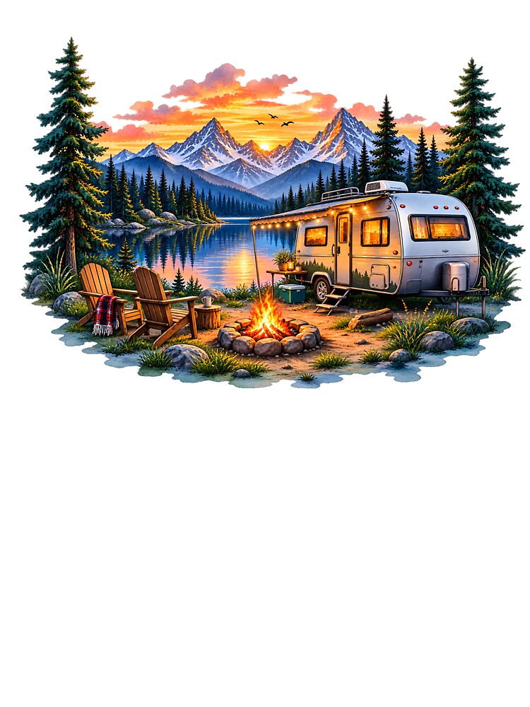 RV Camping by the Lake Sunset Wilderness Art by FutureGarb