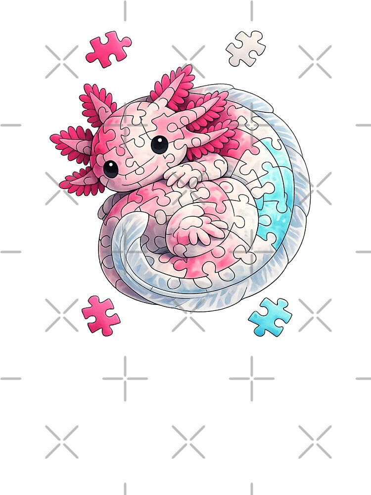 Cute Axolotl Puzzle Illustration – Kawaii Axolotl Jigsaw Art by RetroPop23