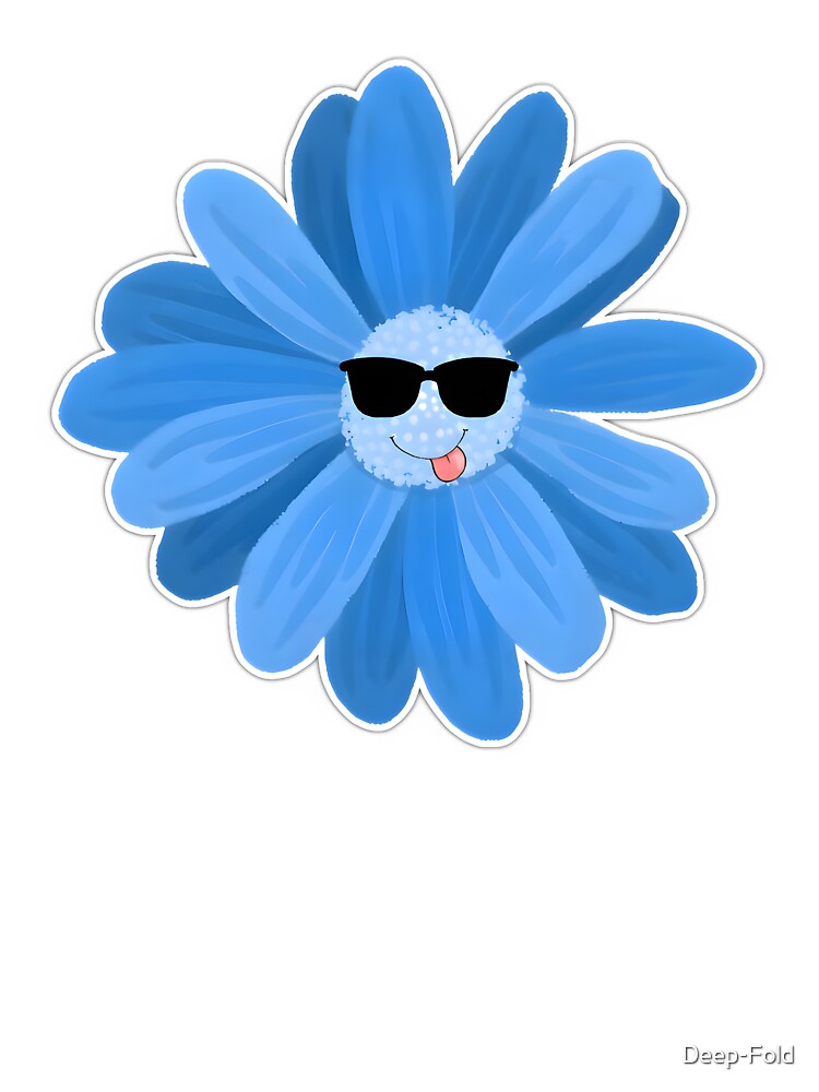Cute Blue Daisy Cartoon With Sunglasses Sticker by Deep-Fold