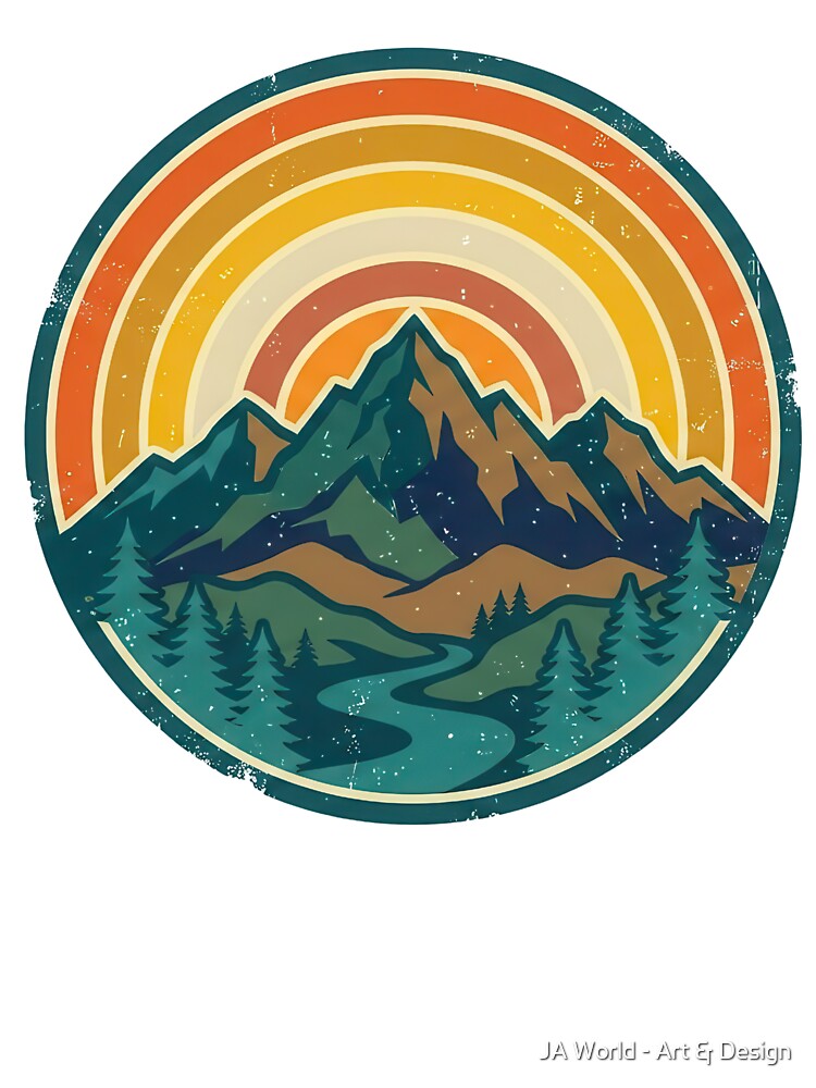 Vintage Mountain Sunset Landscape – Retro Outdoor Nature Design by JA World - Art & Design