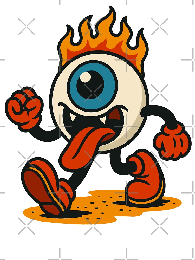 Flaming Eyeball Cartoon "Feed Me" Funny Monster Graphic Design by brexastore