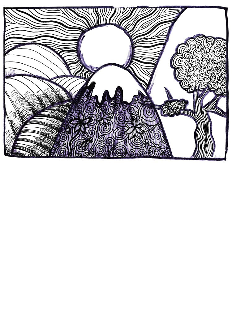 Sketch Sunny Hillsides Black Blue Markers Sage Green by BOKEbyTC