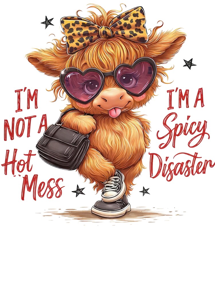 Sarcastic Highland Cow, I'm Not Hot Mess I'm Spicy Disaster by Jack W Art