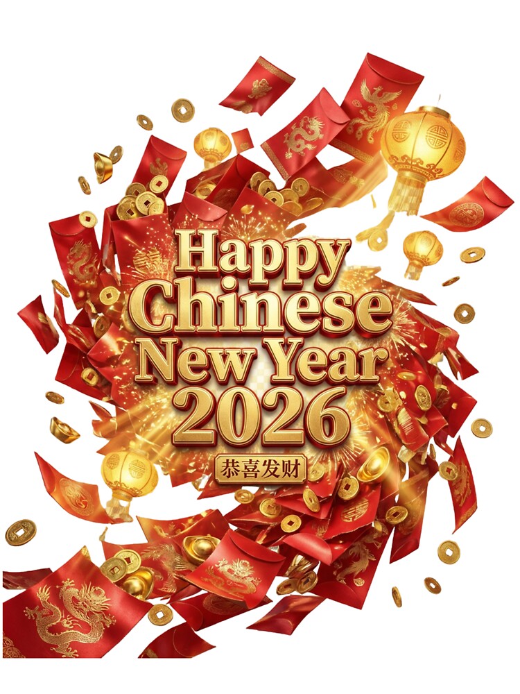 Happy Chinese New Year 2026 - Festive Red Envelopes & Lanterns with Gold Coins by JaaCreativeShop