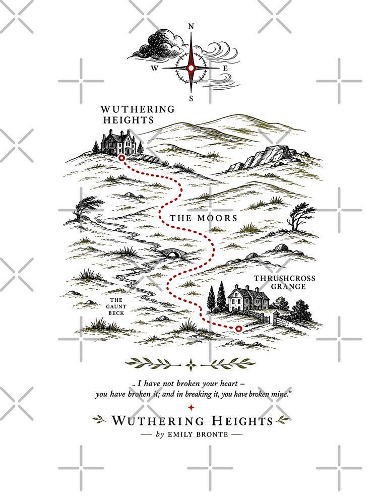 Wuthering Heights Vintage Moors Map Gothic Fantasy Quote by Fenay Designs