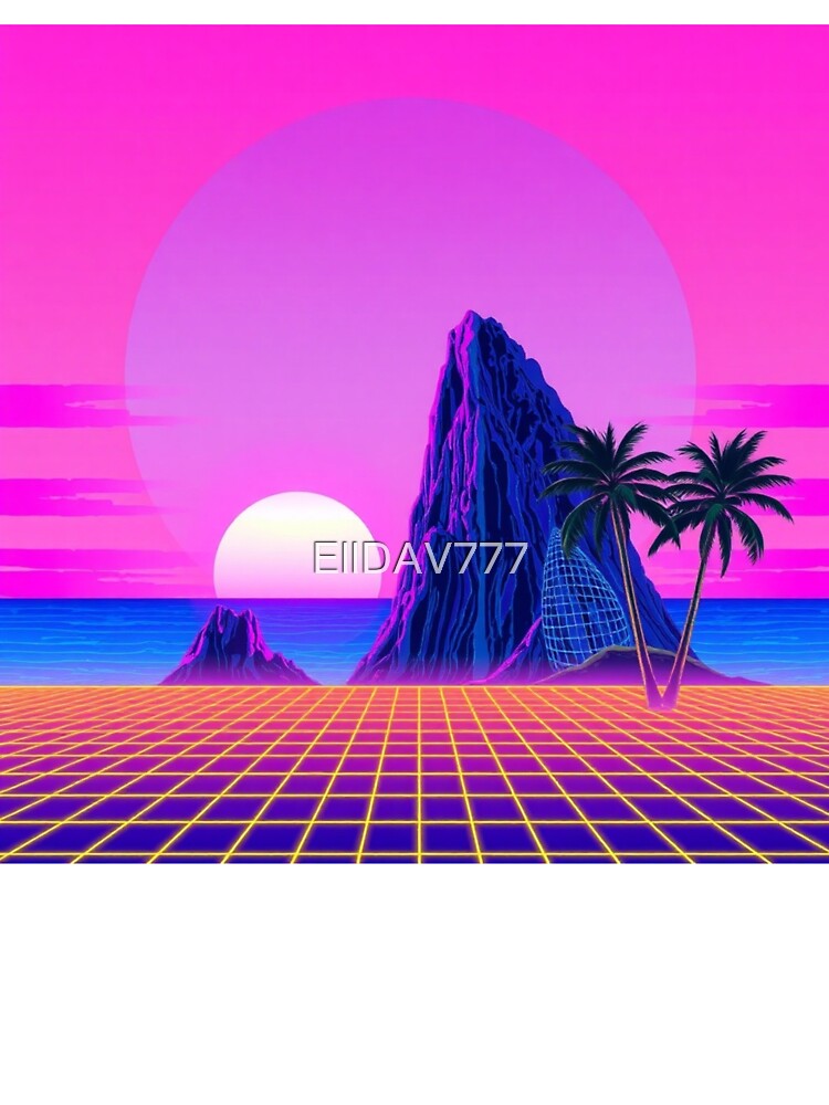 Synthwave Sunset Island Grid - Vaporwave Aesthetic Art by EllDAV777