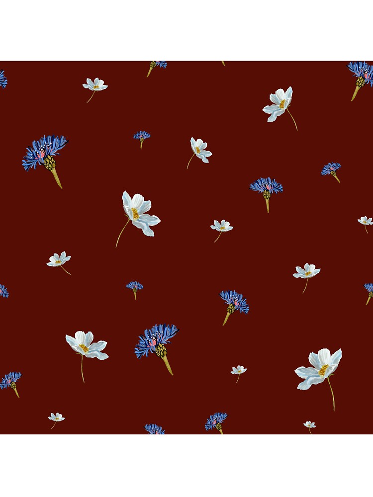 Flower blue daisy pattern seamless a watercolor red by Yana Mustafina | Boho Soulful Designs