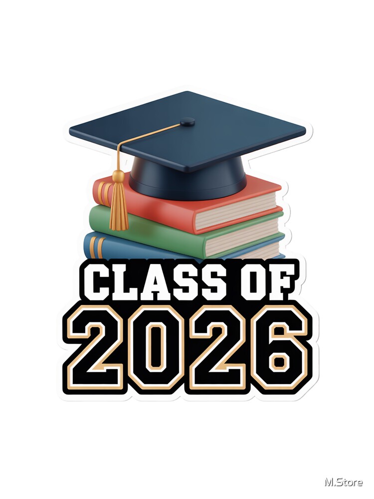 Class of 2026 Graduation - Books and Cap Aesthetic Sticker by M.Store