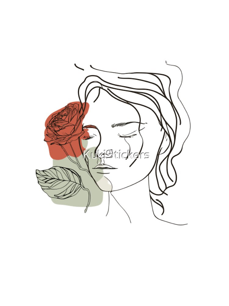 Minimalist design of woman and a rose by KukiStickers