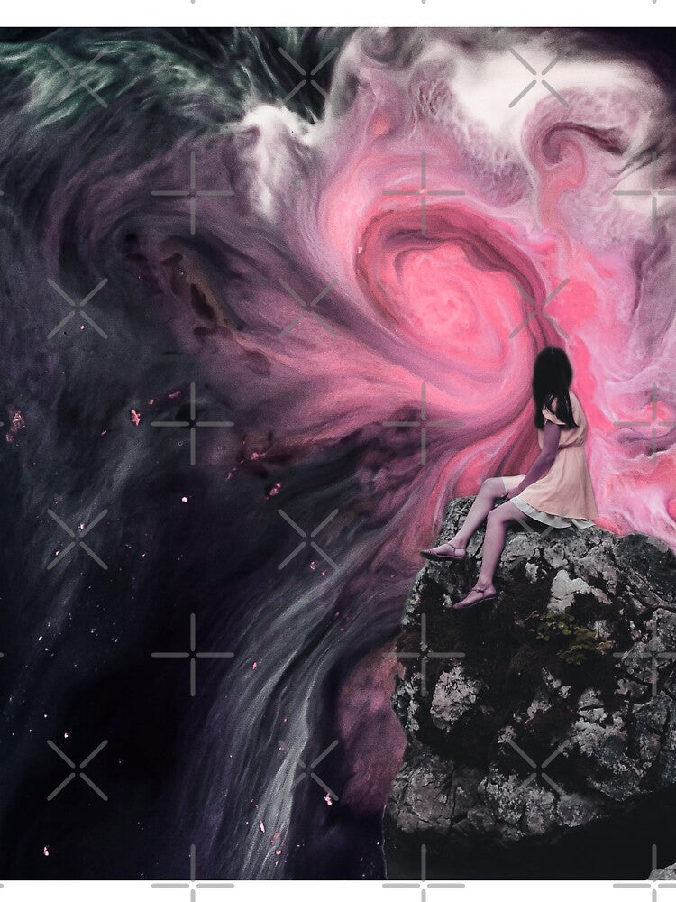 Wistful girl staring at the pink swirl by DelightfulArts