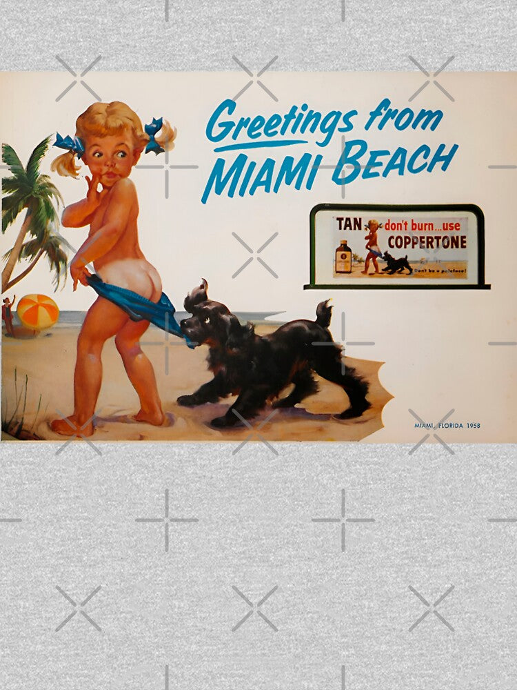 Retro Beach Girl with Dog – 1950s Summer Beach Vibes by blackink-design