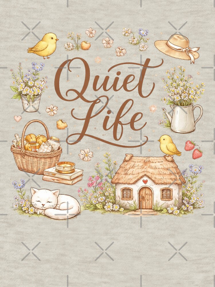 Quiet Life Aesthetic Cottagecore Design | Soft Nature Calm Living Quote | Cute Cozy Minimal Illustration by Sanika arts