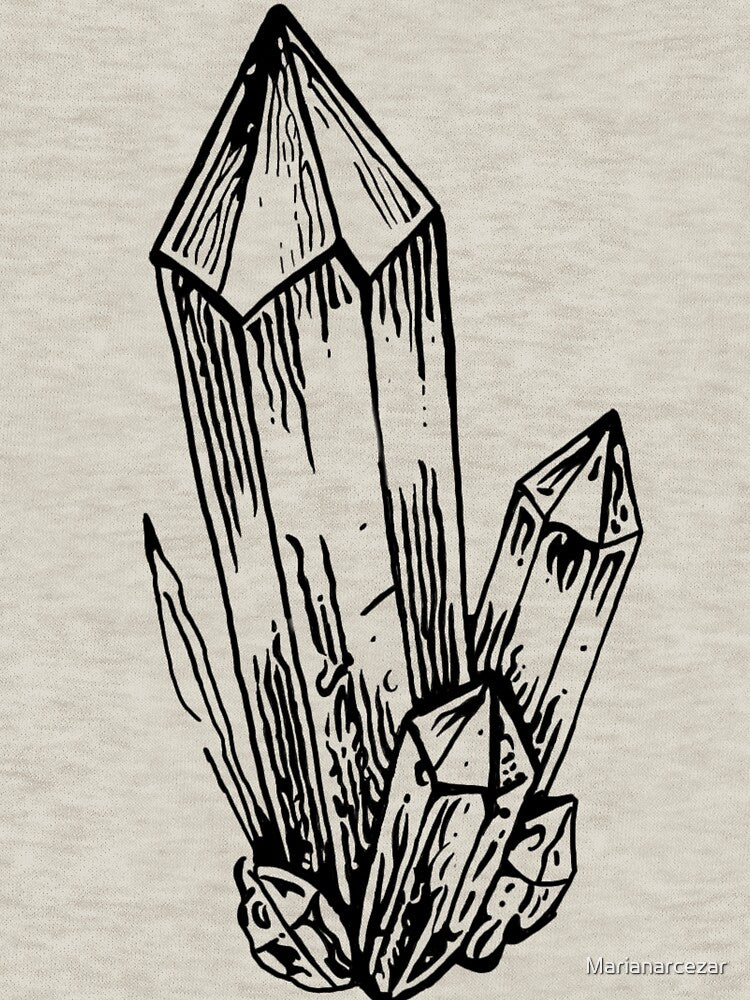 Mystic Quartz Crystal Clauster | Minimal Black and White Illustration by Marianarcezar