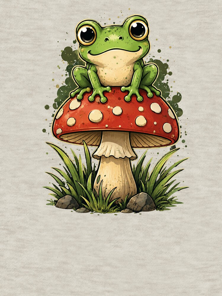 Cute Frog Sitting on Mushroom Illustration by DKSH1234