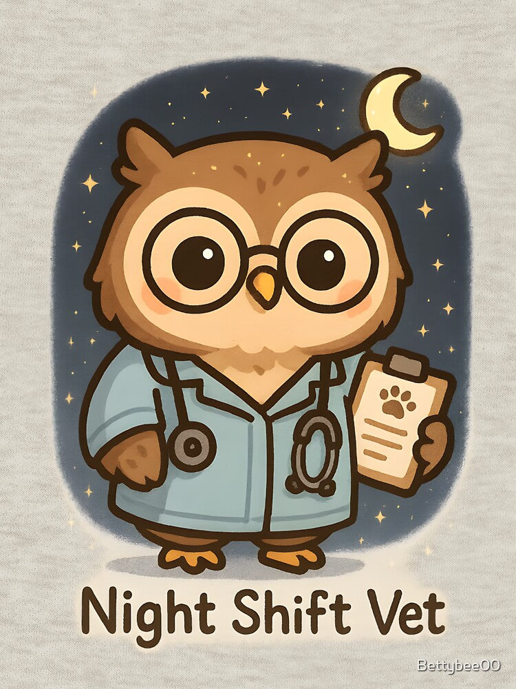 Night Shift Vet – Owl Veterinarian Design by Bettybee00