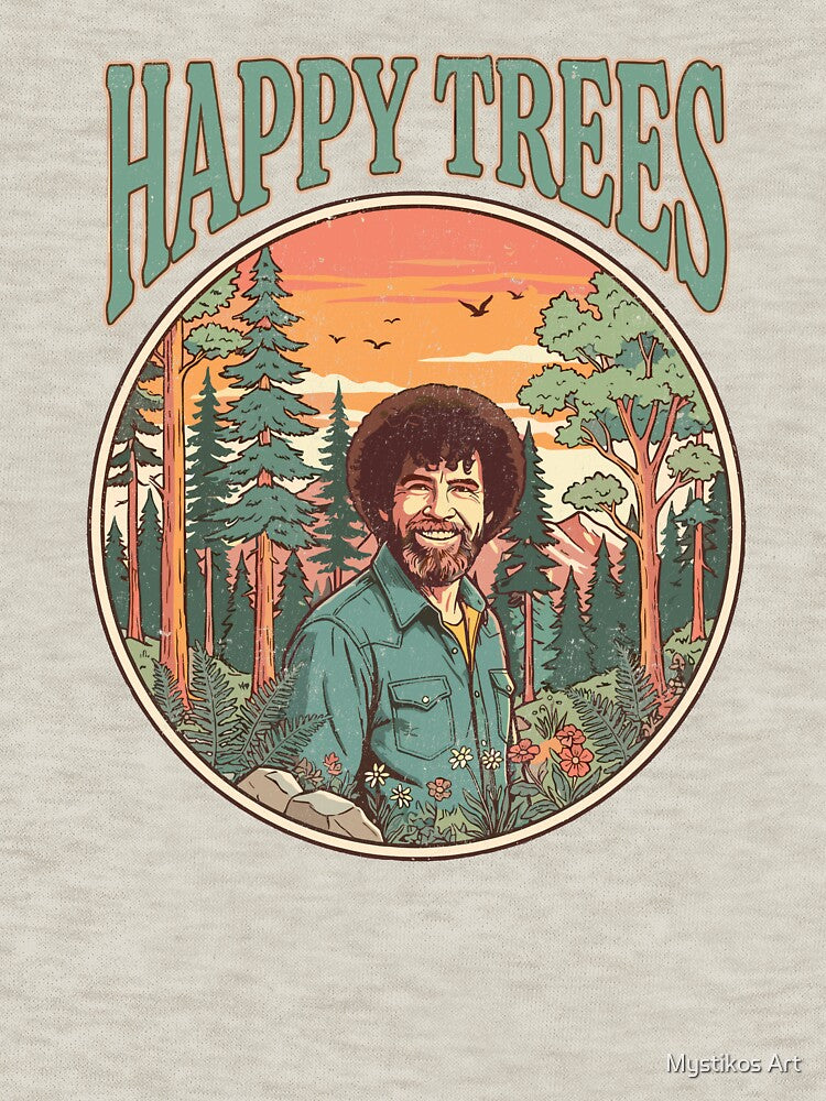 Vintage Retro Happy Trees Nature Landscape by Mystikos Art