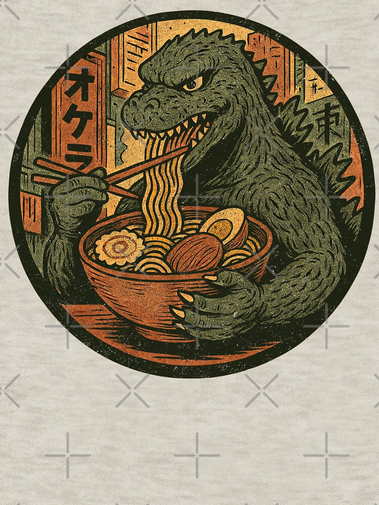 Godzilla Kaiju Slurping Ramen Noodles - Vintage Comic Book Style by Roger-C
